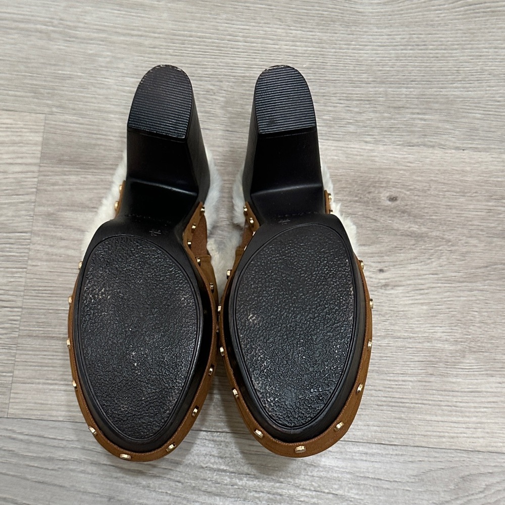 NWOT BAMBOO Faux Fur Lined Heel Mules Cognac - Picture 5 of 6